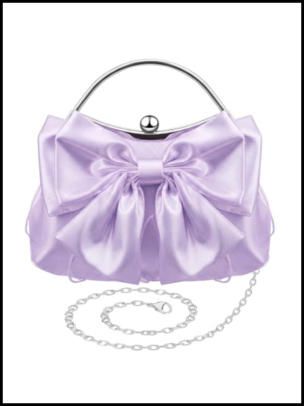 Satin Bow Clutch Purse with Kiss Lock Closure and Chain Strap